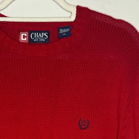 NWOT VTG Chaps Logo Red Embroidered Knit Crew Neck Pullover Grandpa Sweater - Picture 9 of 13
